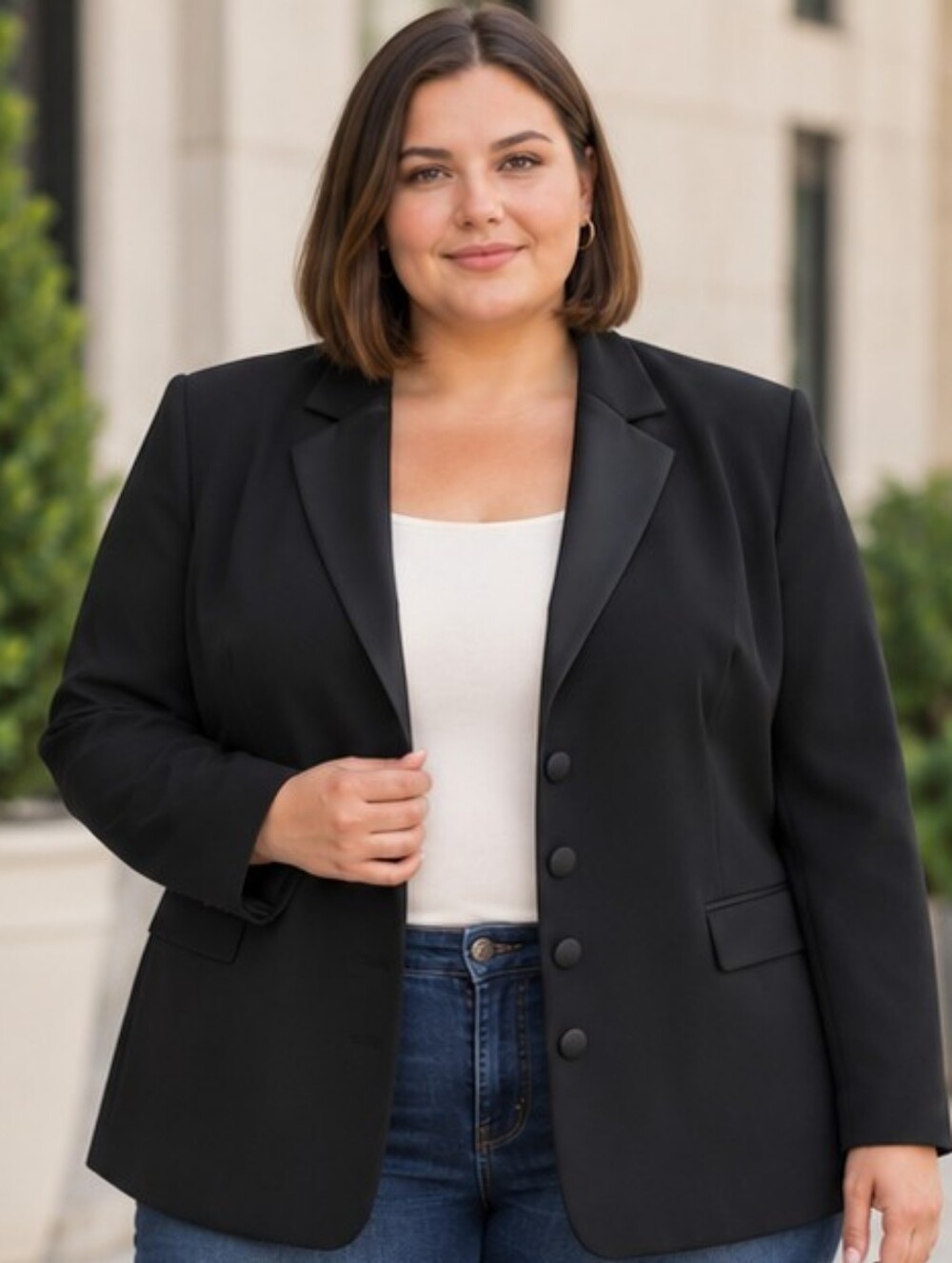 SILHOUETTES | Black Tuxedo Blazer Satin Lapel 3 Button 20W